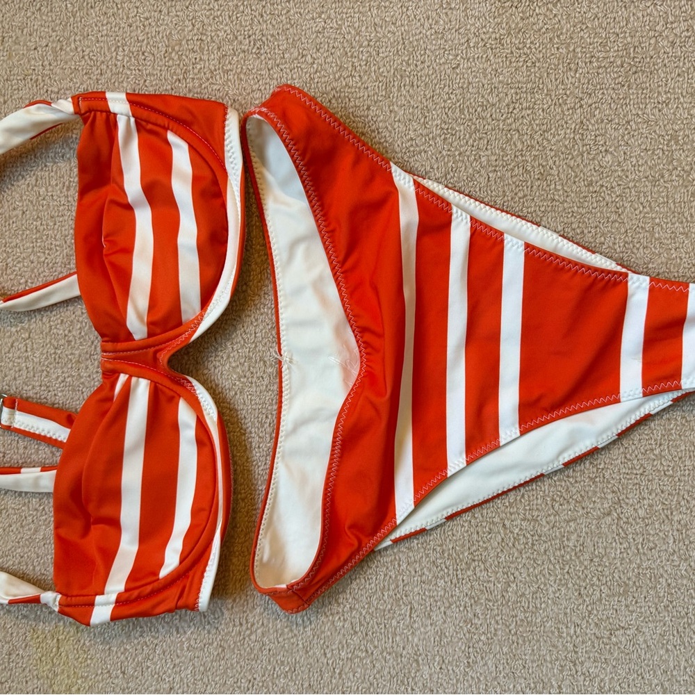 Orange White Striped Bikini Set